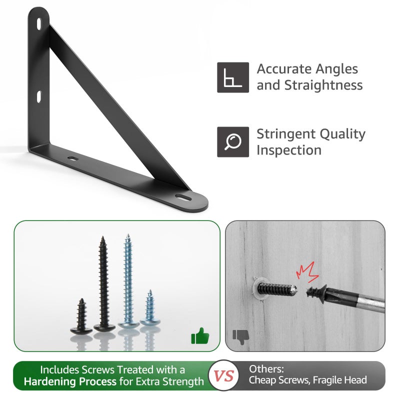 COCOYA 6X4.5 Shelf Brackets 6-Pack, Shelf Support Shelf Holder Steel Wall Mount Heavy Duty Small L Shape Triangle 90 Degree Metal Black With Screws Anchors Soporte De Estante - Image 2