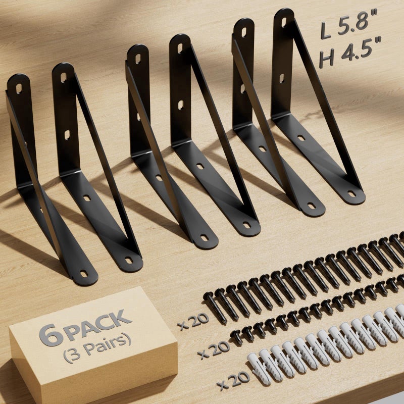 COCOYA 6X4.5 Shelf Brackets 6-Pack, Shelf Support Shelf Holder Steel Wall Mount Heavy Duty Small L Shape Triangle 90 Degree Metal Black With Screws Anchors Soporte De Estante - Image 5