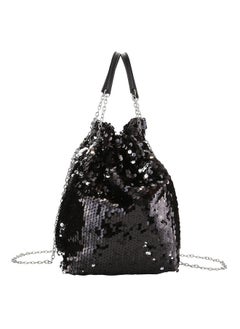 Ayliss Women Drawstring Bucket Bag Reversible Mermaid Sequin Chain Shoulder Bag Crossbody Handbags (Black)  - Image 1