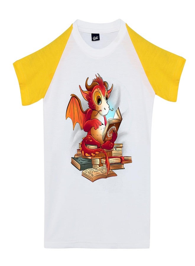 RISH - Cotton Tshirt for Kids - White Tshirt Colour Half Sleeve Printed Kid T Shirt Boys & Girls - Dragon Book - Image 1
