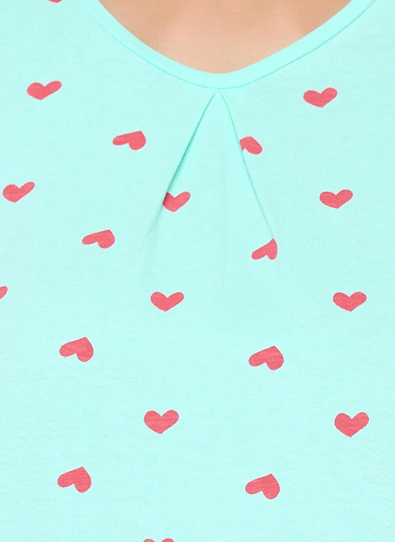 Clovia Blue Clovia Heart Print Top & Pyjama Set in Baby Blue - 100% Cotton for Women | Best Price UAE