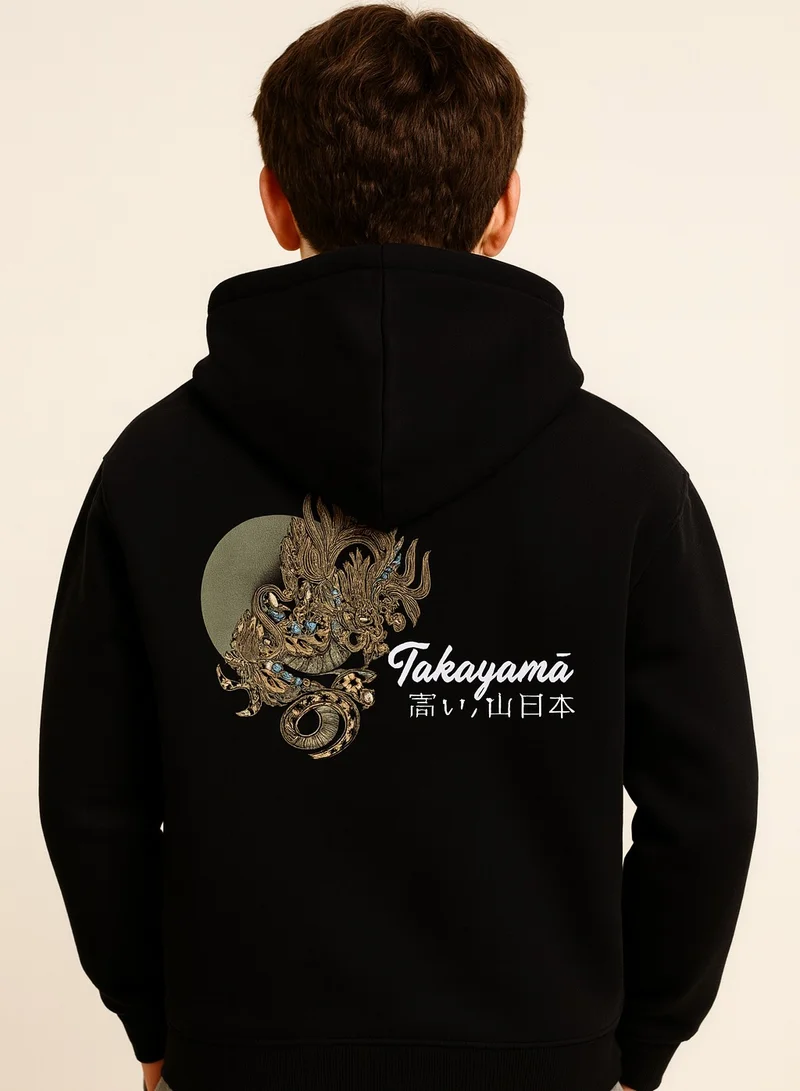 victor and jane Boys' Black "Takigami Dragon" Graphic Hooded Sweatshirt