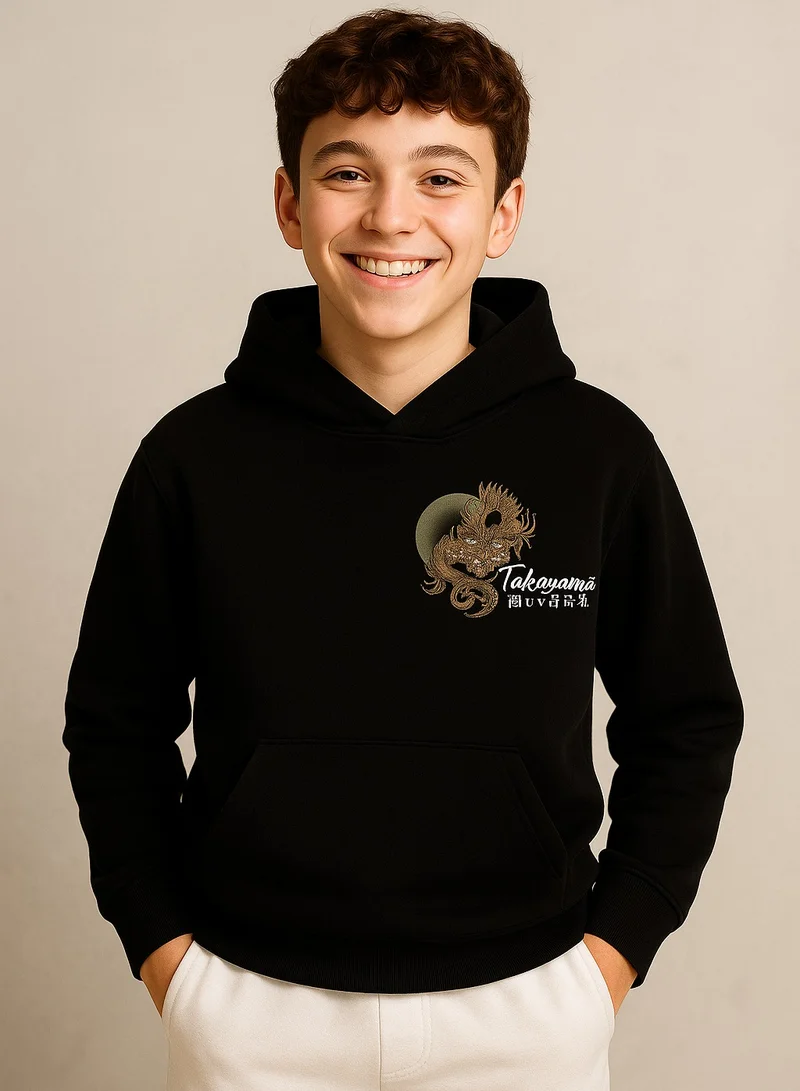 victor and jane Boys' Black "Takigami Dragon" Graphic Hooded Sweatshirt