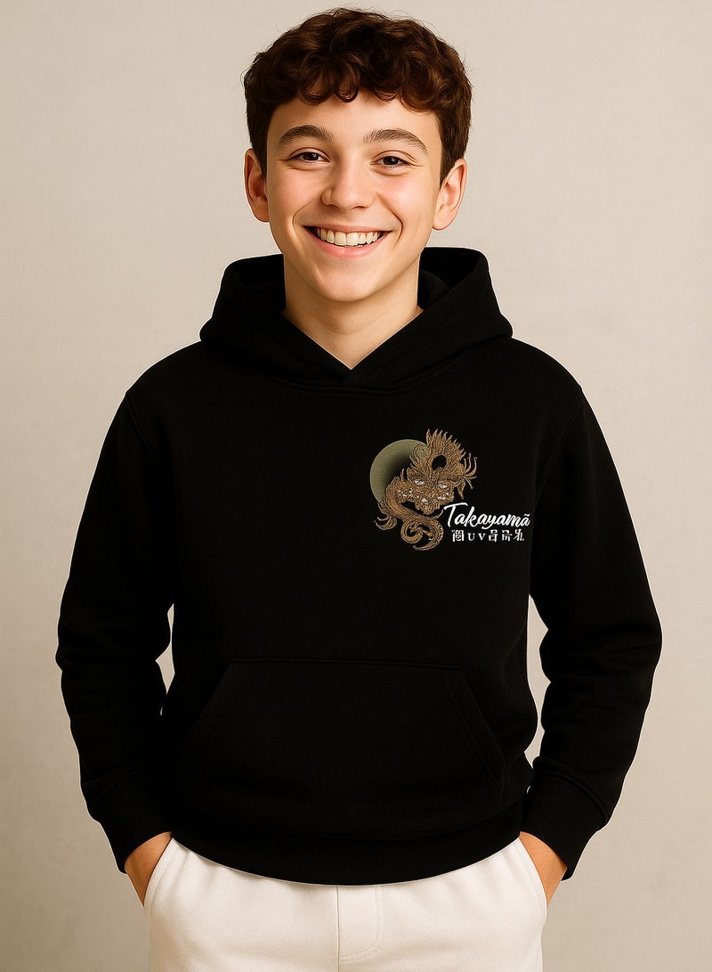 فكتور اند جين سويت شيرت بغطاء رأس برسومات تنين تاكيغامي للأولاد باللون الأسود - Image 2