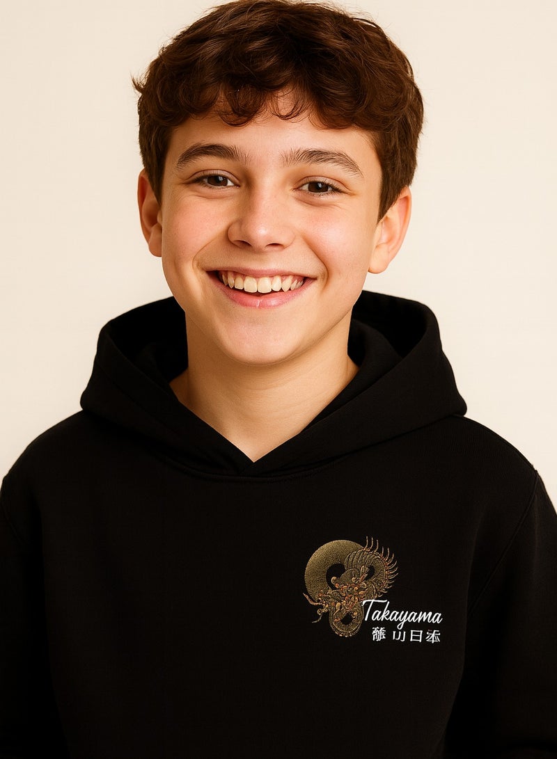 فكتور اند جين سويت شيرت بغطاء رأس برسومات تنين تاكيغامي للأولاد باللون الأسود - Image 5