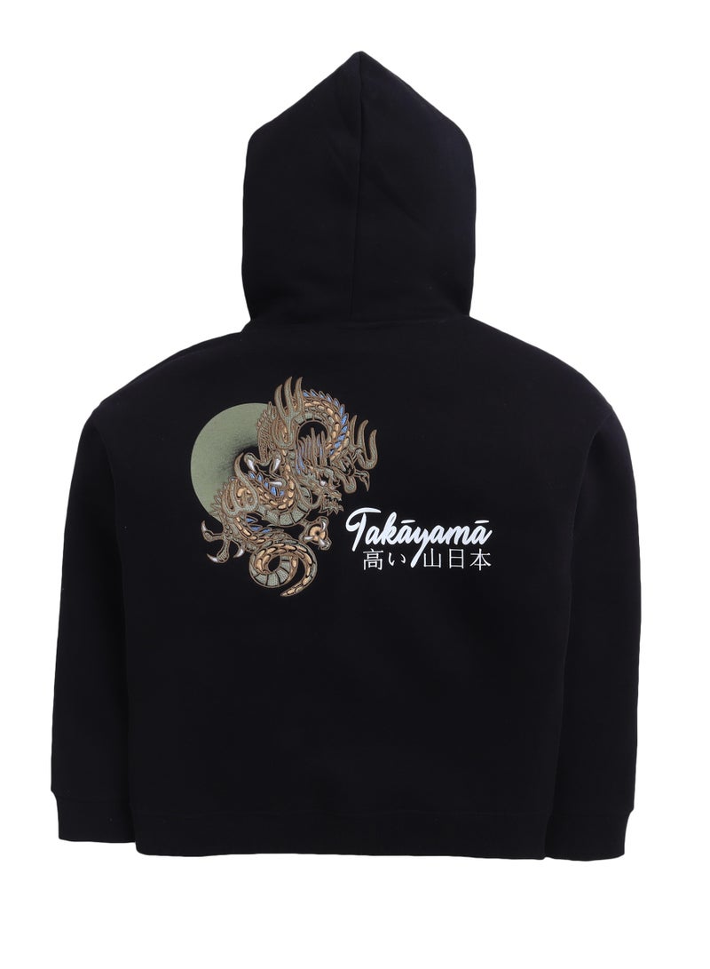 فكتور اند جين سويت شيرت بغطاء رأس برسومات تنين تاكيغامي للأولاد باللون الأسود - Image 4