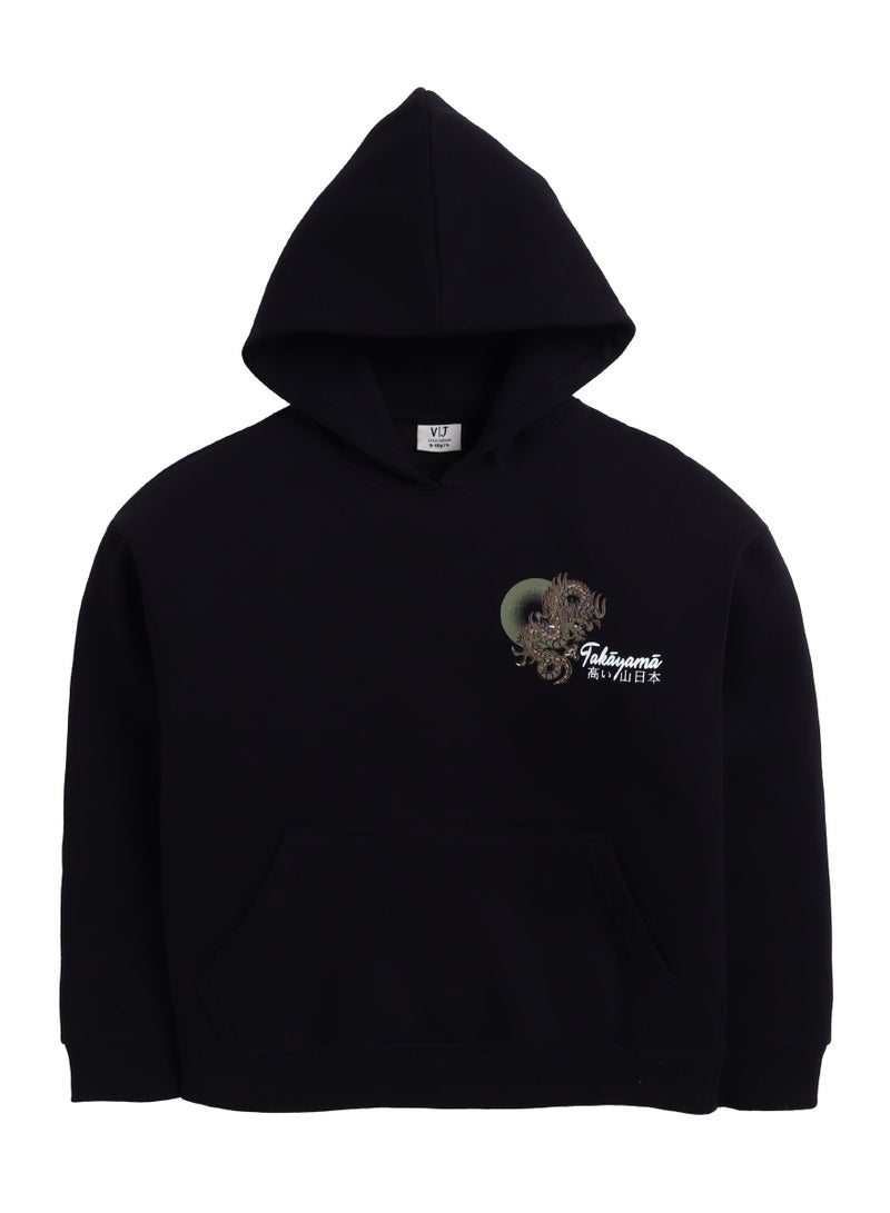 فكتور اند جين سويت شيرت بغطاء رأس برسومات تنين تاكيغامي للأولاد باللون الأسود - Image 3