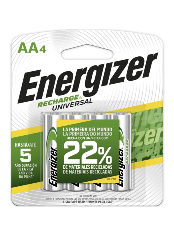 Energizer Rechargeable Power Plus AA Batteries Pack of 4 Multicolor