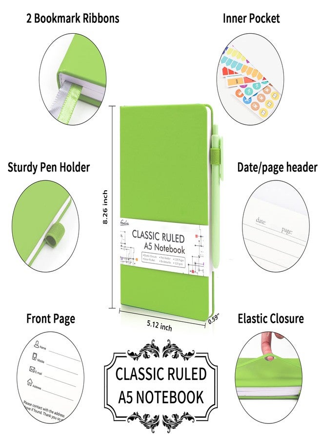 feela 3 Pack Notebooks Journals Bulk, Hardcover Notebook Classic Ruled Lined Journal Set with Pen Holder for Work Business Journaling Note Taking, with 3 Black Pens, 120 GSM, 5.1”x8.3”, A5, Purple - Image 2