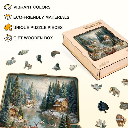 Jollitot Suitcase SceneryNordic Forest Wooden Christmas Puzzles Adults 290 Pieces Wood Puzzle with Unique Animal ShapedPieces Gifts for Men Women DIY Home Wall Decor 134 129in - Image 5