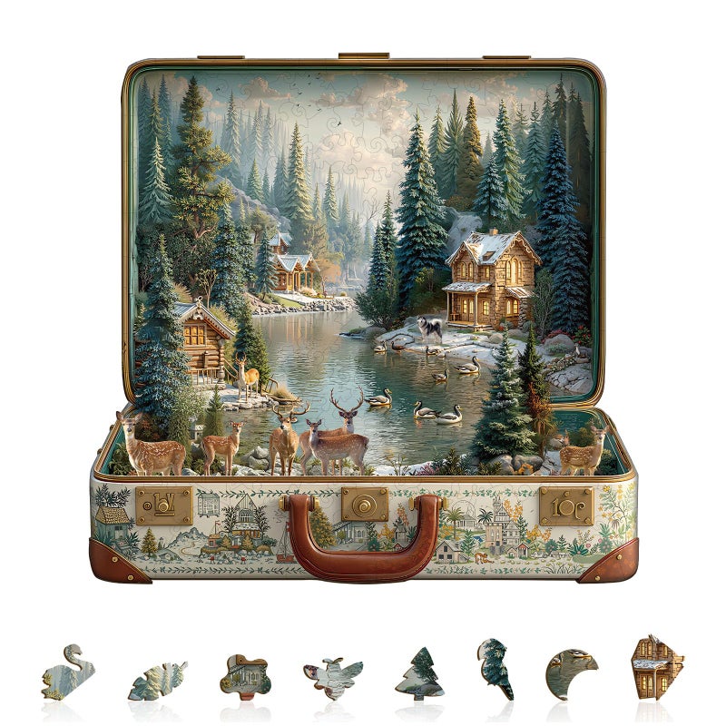 Jollitot Suitcase SceneryNordic Forest Wooden Christmas Puzzles Adults 290 Pieces Wood Puzzle with Unique Animal ShapedPieces Gifts for Men Women DIY Home Wall Decor 134 129in - Image 3