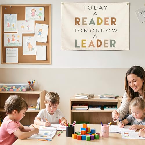 FYSIA Classroom Wall Banner DecorTeacher GiftInspirational Back to School Wall Flag DecorationToday A Reader Tomorrow A LeaderPositive QuoteRectangular Hanging Canvas Sign for Classroom Reading Corner - Image 3