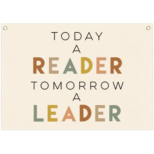 FYSIA Classroom Wall Banner DecorTeacher GiftInspirational Back to School Wall Flag DecorationToday A Reader Tomorrow A LeaderPositive QuoteRectangular Hanging Canvas Sign for Classroom Reading Corner - Image 1