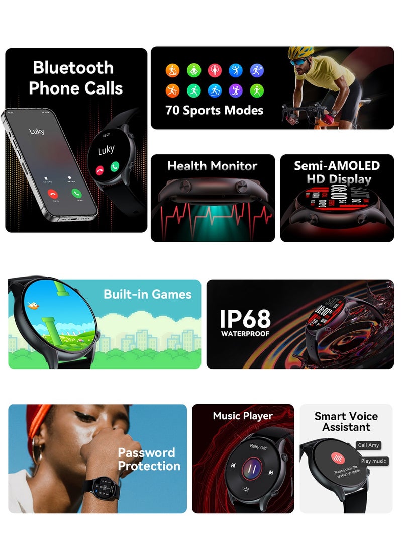 KIESLECT - Kieslect Kr Smart Watch for Men Women(Answer/Make Calls),1.32"Semi-AMOLED Touch Screen,Blood Oxygen SpO2, 24/7Heart Rate Monitor,70 Sports Modes Fitness Tracker,IP68,Compatible with Android iOS - Image 1