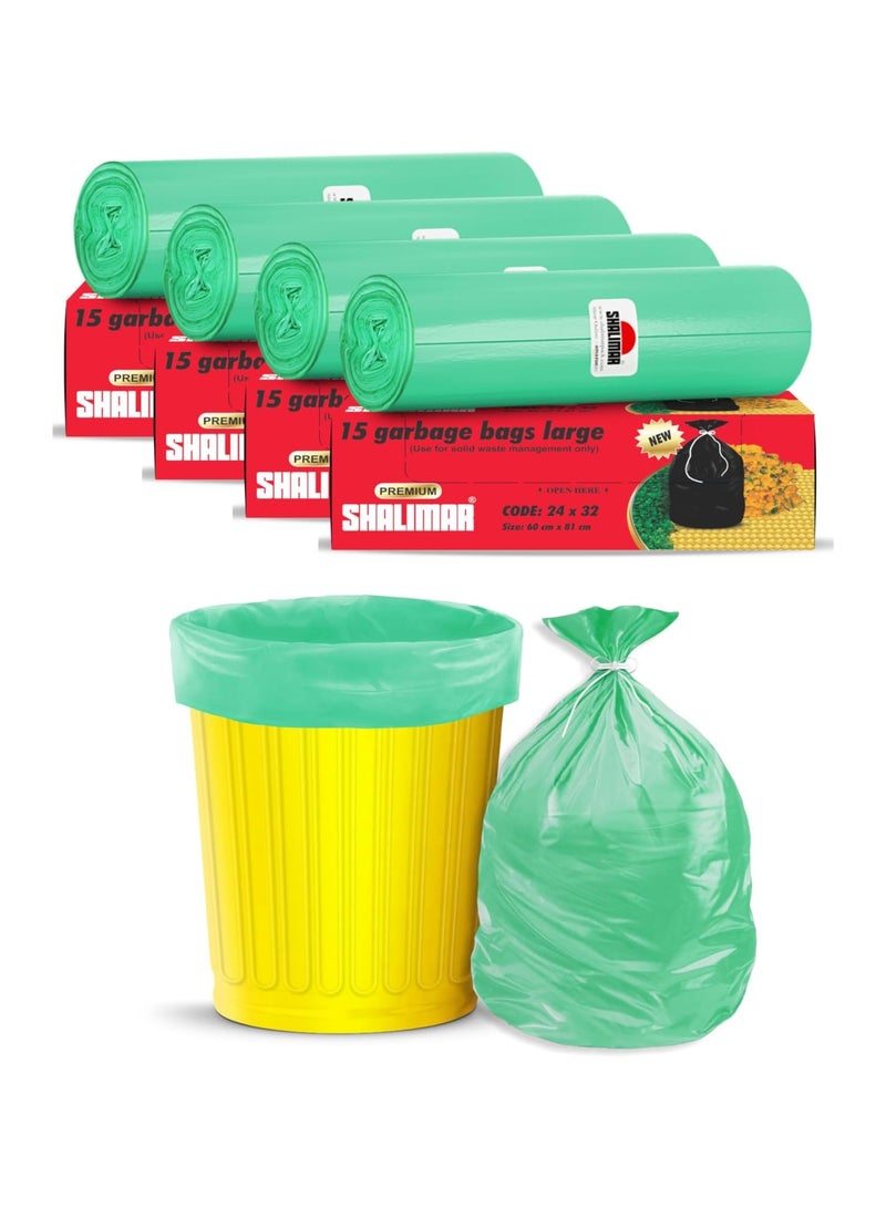 shalimar Shalimar Large Garbage Bag – 60 Bags (4 Rolls) –  60 x 81 cm – Fits 20 to 30 Gallon Bins – Leak-Proof Plastic Dustbin/Trash Bags – Green  - Image 1
