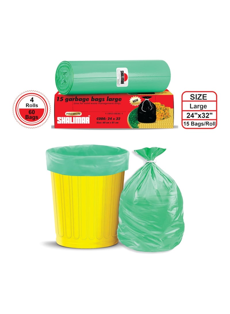 shalimar Shalimar Large Garbage Bag – 60 Bags (4 Rolls) –  60 x 81 cm – Fits 20 to 30 Gallon Bins – Leak-Proof Plastic Dustbin/Trash Bags – Green  - Image 2
