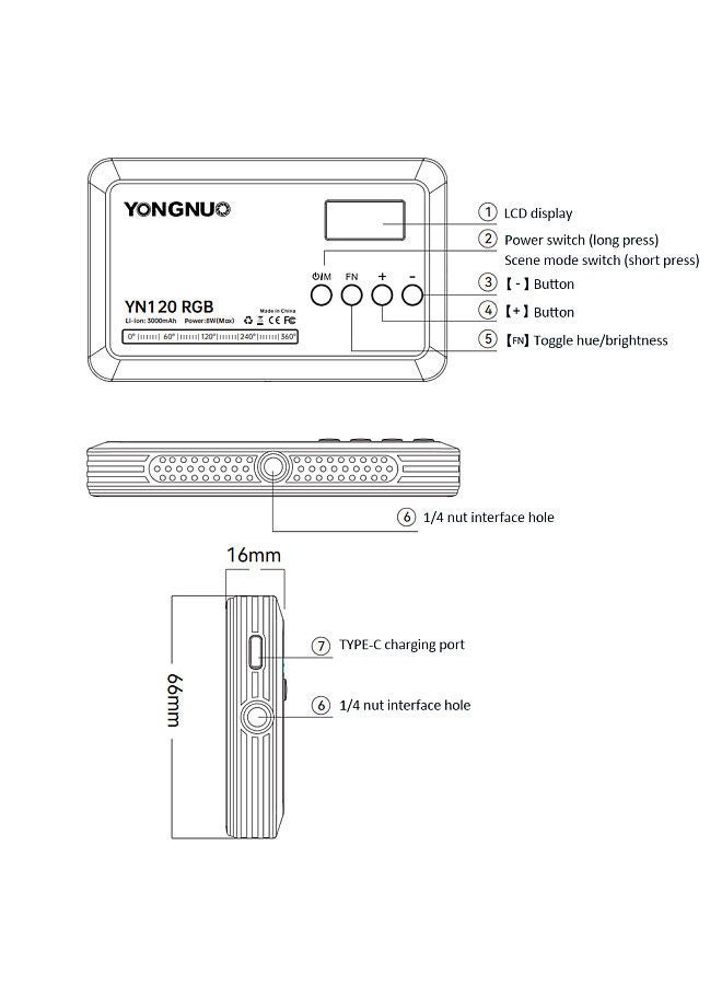 YONGNUO YONGNUO YN120 8W RGB Photography Lamp Bi-color LED Light Pocket Vlog Light 2500K-9900K  - Image 4