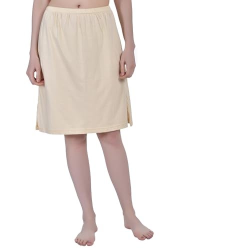 Aimly Women's Cotton Knee Length Underdress Side Slit Everyday Layers Half Slip Skirt Beige 2 Pieces - Image 2