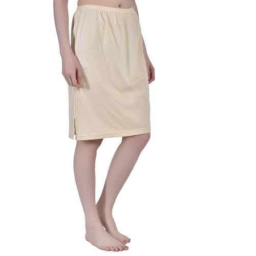 Aimly Women's Cotton Knee Length Underdress Side Slit Everyday Layers Half Slip Skirt Beige 2 Pieces - Image 4
