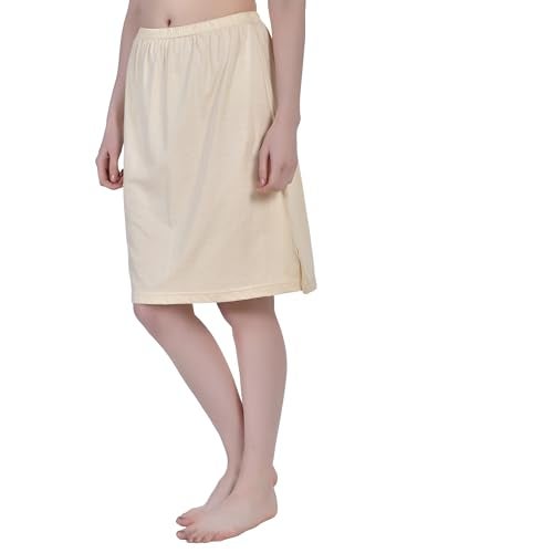 Aimly Women's Cotton Knee Length Underdress Side Slit Everyday Layers Half Slip Skirt Beige 2 Pieces - Image 5