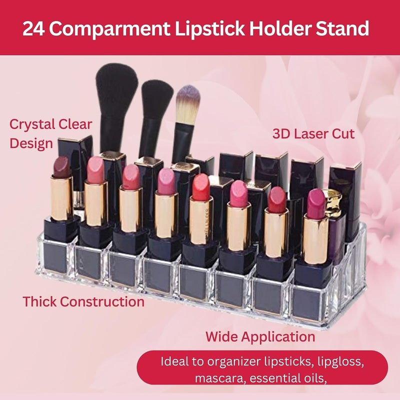 SUNAM 'S 24 Compartment Luxurious Clear Acrylic Makeup Organiser // Lipstick Holder Case// Nail Paint, Brush Tray // Dressing Table Organizer - Image 4