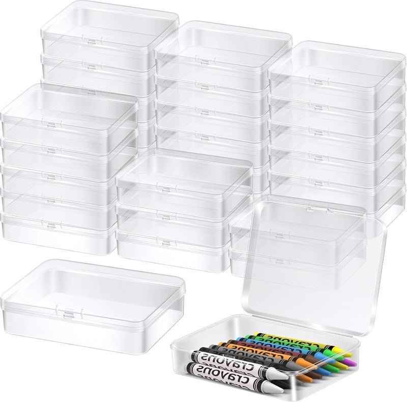BeapTcely 30 Pcs Plastic Crayon Box with Hinged Lid Clear Storage Containers Crayon Case for School Classroom Supplies (Clear) - Image 1