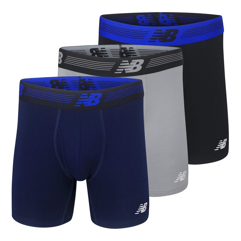 New Balance Men's 6" Boxer Brief Fly Front with Pouch, 3-Pack, Black/Steel/Pigment, Large - Image 5