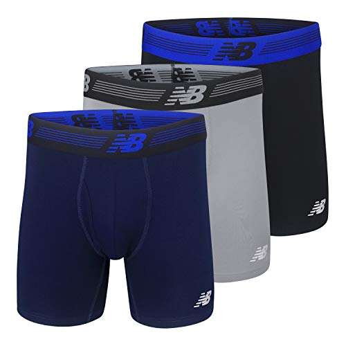 New Balance Men's 6" Boxer Brief Fly Front with Pouch, 3-Pack, Black/Steel/Pigment, Large - Image 1