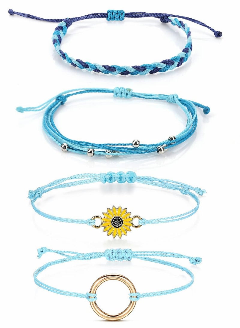 Excefore Bohe Woven Bracelet, 4Pcs Handmade Braided Anklet Bracelets String Rope Adjustable Wax Jewelry Boyfriend Girlfriend Friendship Gifts - Image 2