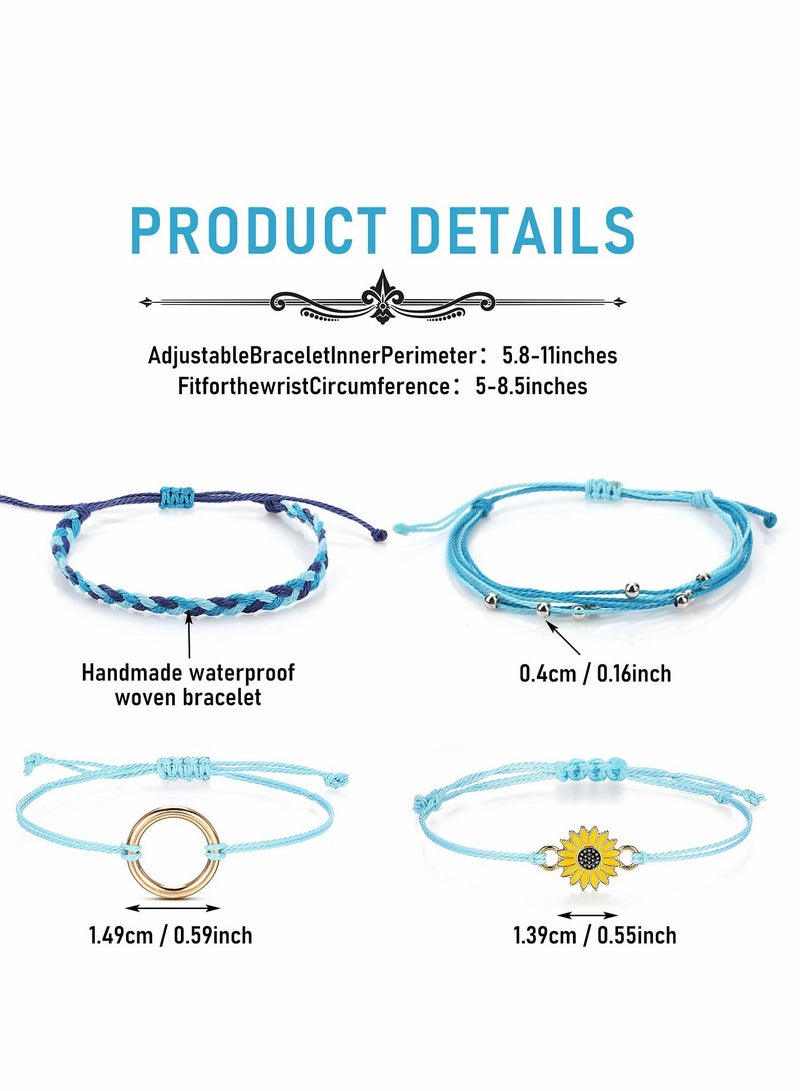Excefore Bohe Woven Bracelet, 4Pcs Handmade Braided Anklet Bracelets String Rope Adjustable Wax Jewelry Boyfriend Girlfriend Friendship Gifts - Image 3