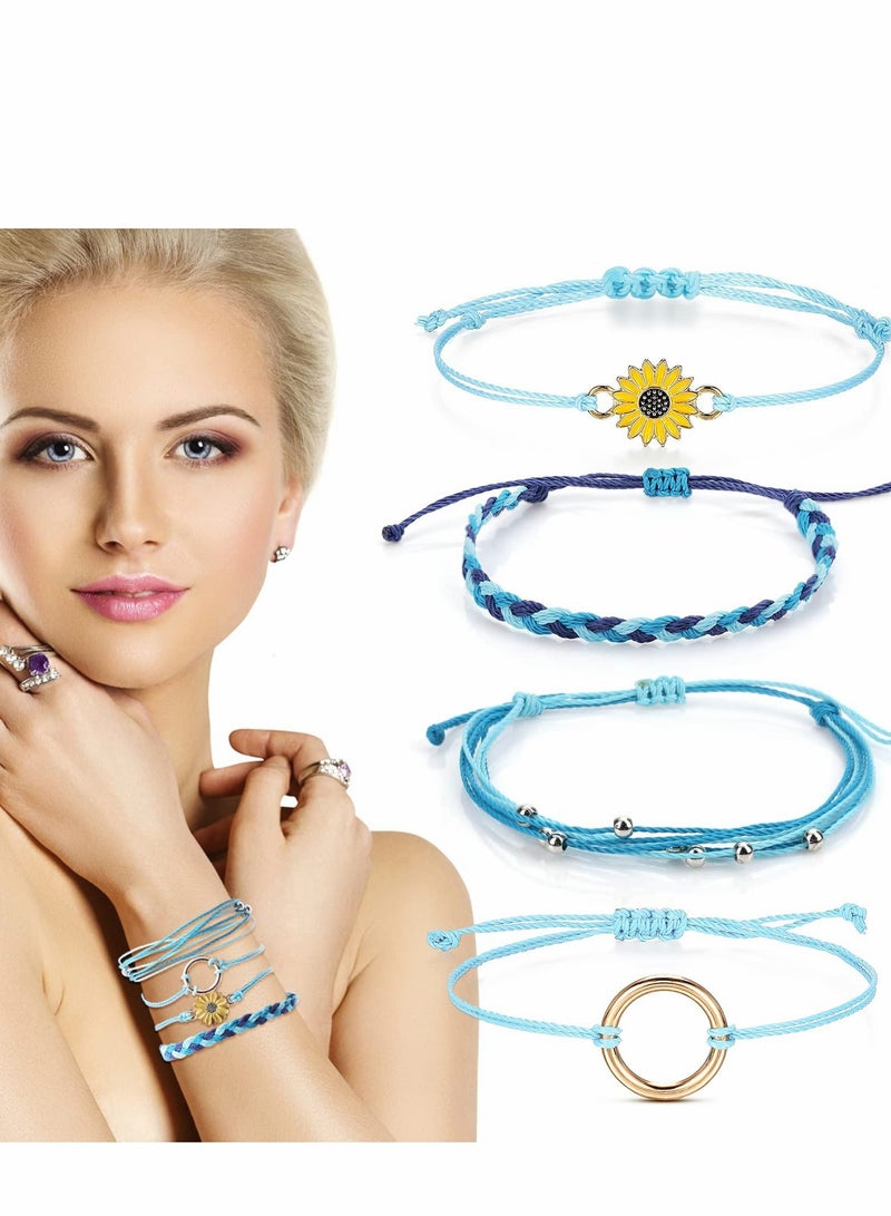 Excefore Bohe Woven Bracelet, 4Pcs Handmade Braided Anklet Bracelets String Rope Adjustable Wax Jewelry Boyfriend Girlfriend Friendship Gifts - Image 1