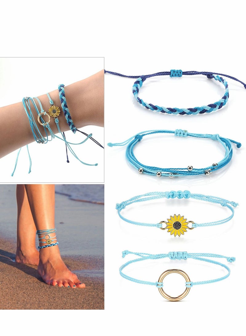 Excefore Bohe Woven Bracelet, 4Pcs Handmade Braided Anklet Bracelets String Rope Adjustable Wax Jewelry Boyfriend Girlfriend Friendship Gifts - Image 5