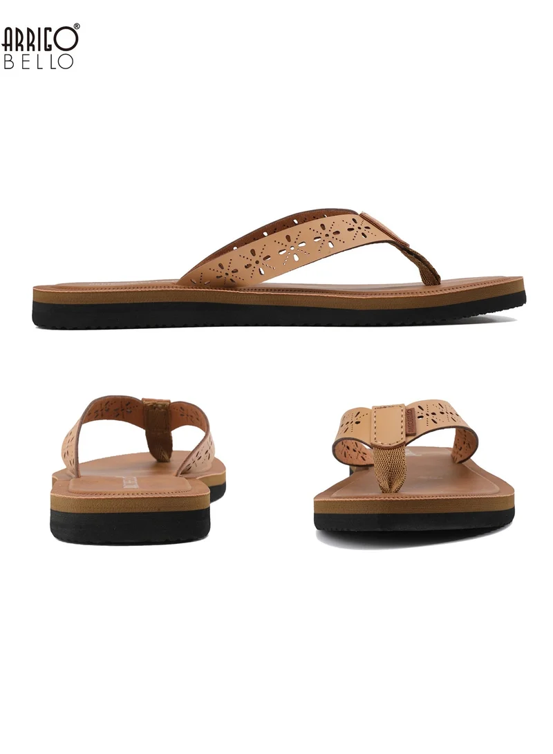 ARRIGO BELLO Khaki Women's Comfort Thong Sandals Stylish Cut-Out Flip Flops Quick Dry Summer Beach Slippers for Women | Best Price UAE