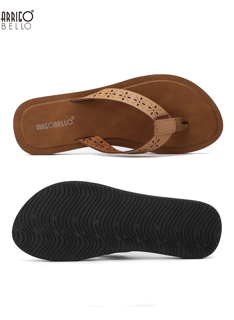 ARRIGO BELLO Khaki Women's Comfort Thong Sandals Stylish Cut-Out Flip Flops Quick Dry Summer Beach Slippers for Women | Best Price UAE