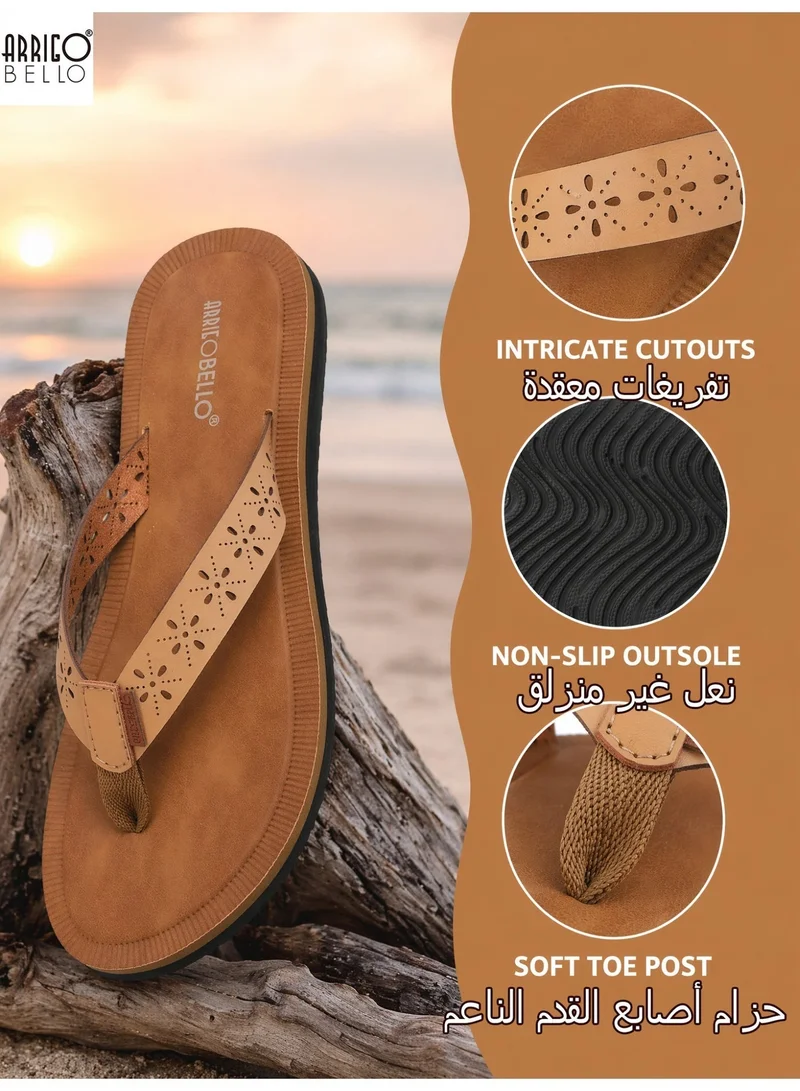 ARRIGO BELLO Khaki Women's Comfort Thong Sandals Stylish Cut-Out Flip Flops Quick Dry Summer Beach Slippers for Women | Best Price UAE