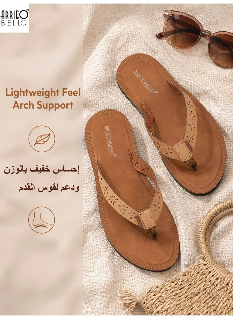 ARRIGO BELLO Khaki Women's Comfort Thong Sandals Stylish Cut-Out Flip Flops Quick Dry Summer Beach Slippers for Women | Best Price UAE