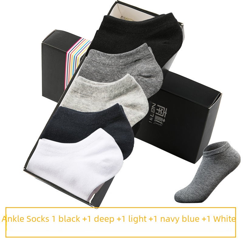 Mens Cotton Thin Crew Socks Breathable Black Summer [Middle Tube] 2 Black 1 Navy Blue 1 Dark Grey 1 Light Grey - Image 5