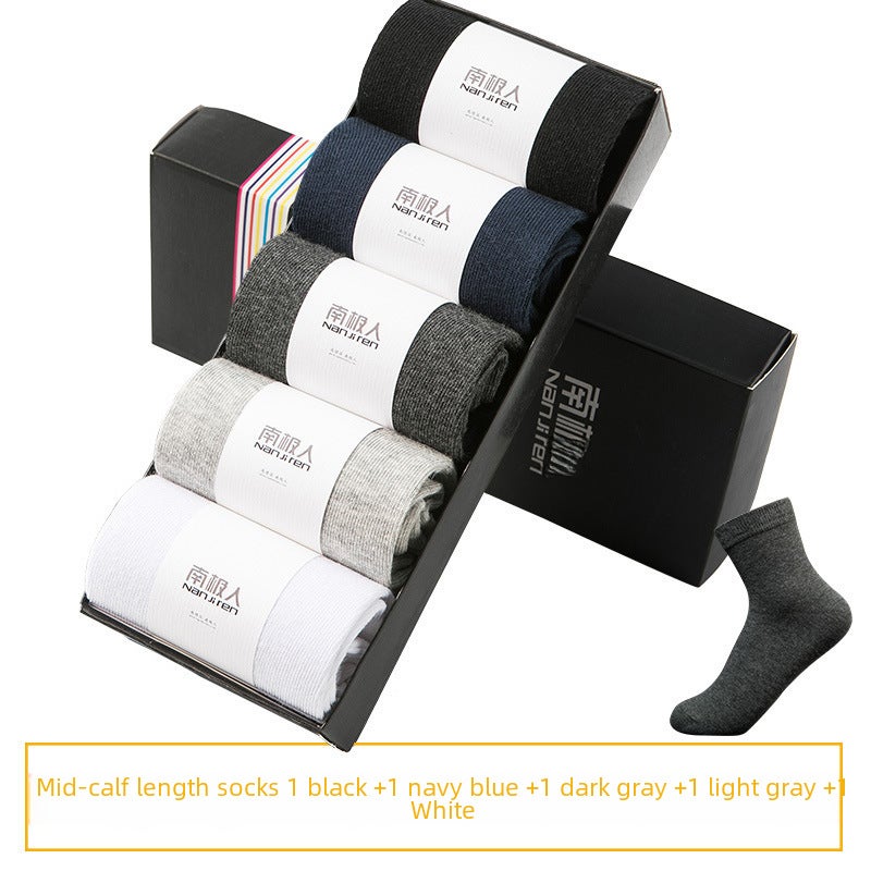 Mens Cotton Thin Crew Socks Breathable Black Summer [Middle Tube] 2 Black 1 Navy Blue 1 Dark Grey 1 Light Grey - Image 4