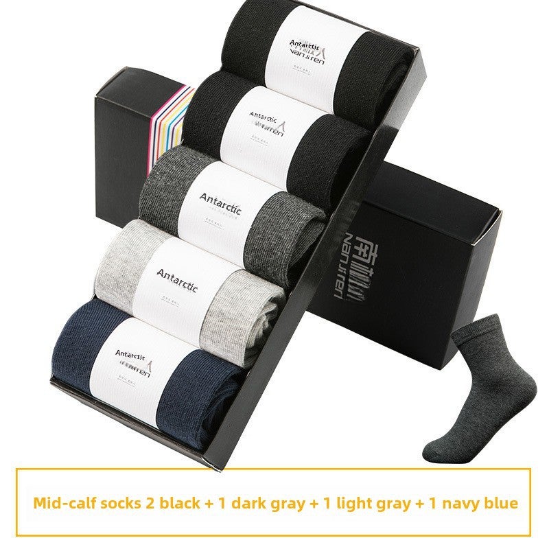 Mens Cotton Thin Crew Socks Breathable Black Summer [Middle Tube] 2 Black 1 Navy Blue 1 Dark Grey 1 Light Grey - Image 1