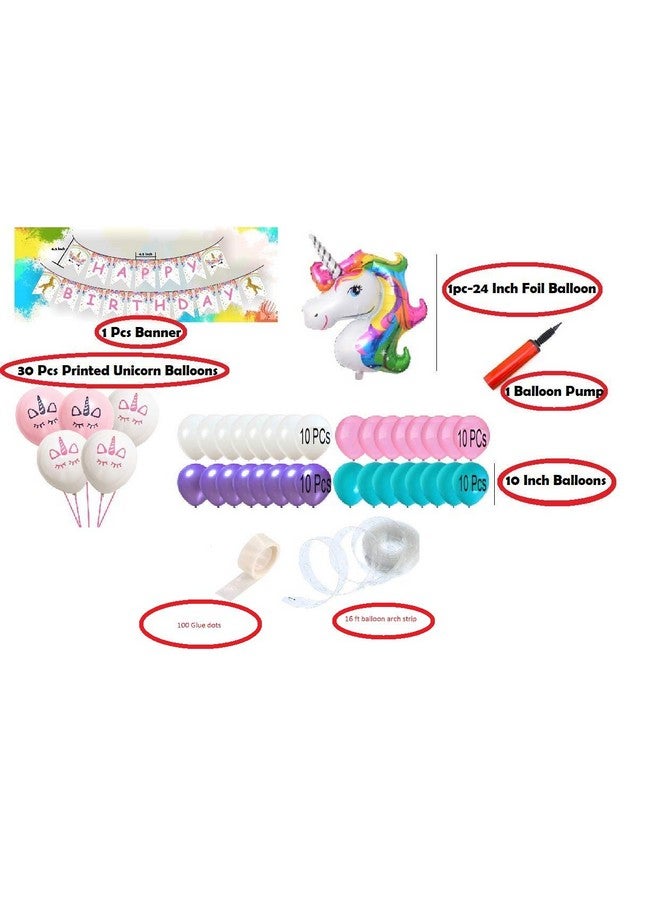 HK balloons Pack Of 73 Card Stock Paper Unicorn Theme Birthday & Happy Birthday Decoration Kit For Girls, Unicorn Birthday Decoration For Girls Theme|Multicolor - Image 2