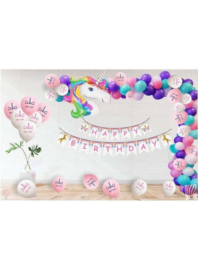 HK balloons Pack Of 73 Card Stock Paper Unicorn Theme Birthday & Happy Birthday Decoration Kit For Girls, Unicorn Birthday Decoration For Girls Theme|Multicolor - Image 1