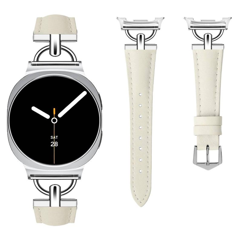 سوار ساعة ذكية باللون أبيض قابل للتعديل سوار جلدي كلاسيكي متوافق مع Samsung Galaxy Watch 8 بملاءمة قابلة للتعديل وحزام بديل للاستخدام اليومي للهدايا للاستخدام الشخصي للمكتب - Image 1
