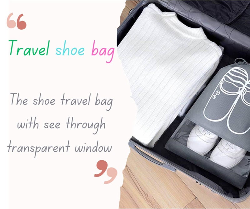 Lify Travel Shoe Bags, Portable Travel Shoe Tote Bags - Packing Organizers for Men and Women- Black (6 Pcs) + Beige (6 Pcs) - 12 Piece Pack - Image 5
