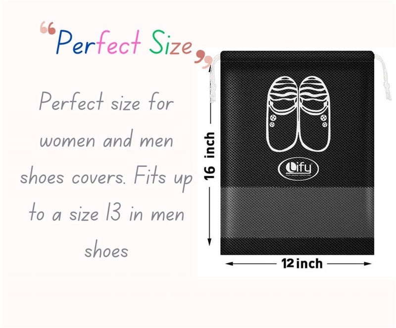 Lify Travel Shoe Bags, Portable Travel Shoe Tote Bags - Packing Organizers for Men and Women- Black (6 Pcs) + Beige (6 Pcs) - 12 Piece Pack - Image 2