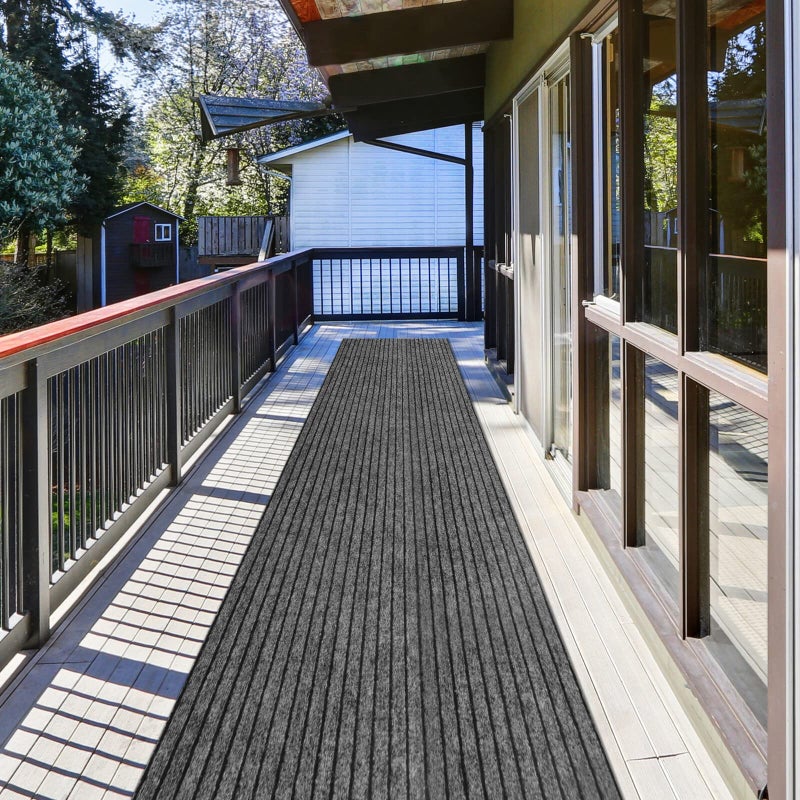 ZGR HOME&GARDEN ZGR Runner Rug 2 ft x 6 ft IndoorOutdoor Low Profile Hallway Kitchen Patio Deck Area RV Entryway Garage with Natural NonSlip Rubber Backing Gray with Black Stripe Custom 