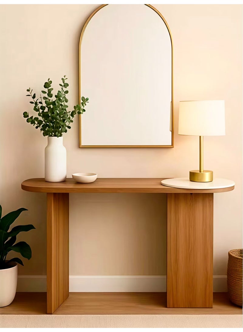 ChenDa Oval Console Table | Walnut Finish with White Marble Pattern Ceramic Panel | Narrow Decorative Table | Suitable for Entryway, Majlis, Bedroom and Corridor | 120×40×80cm - Image 1