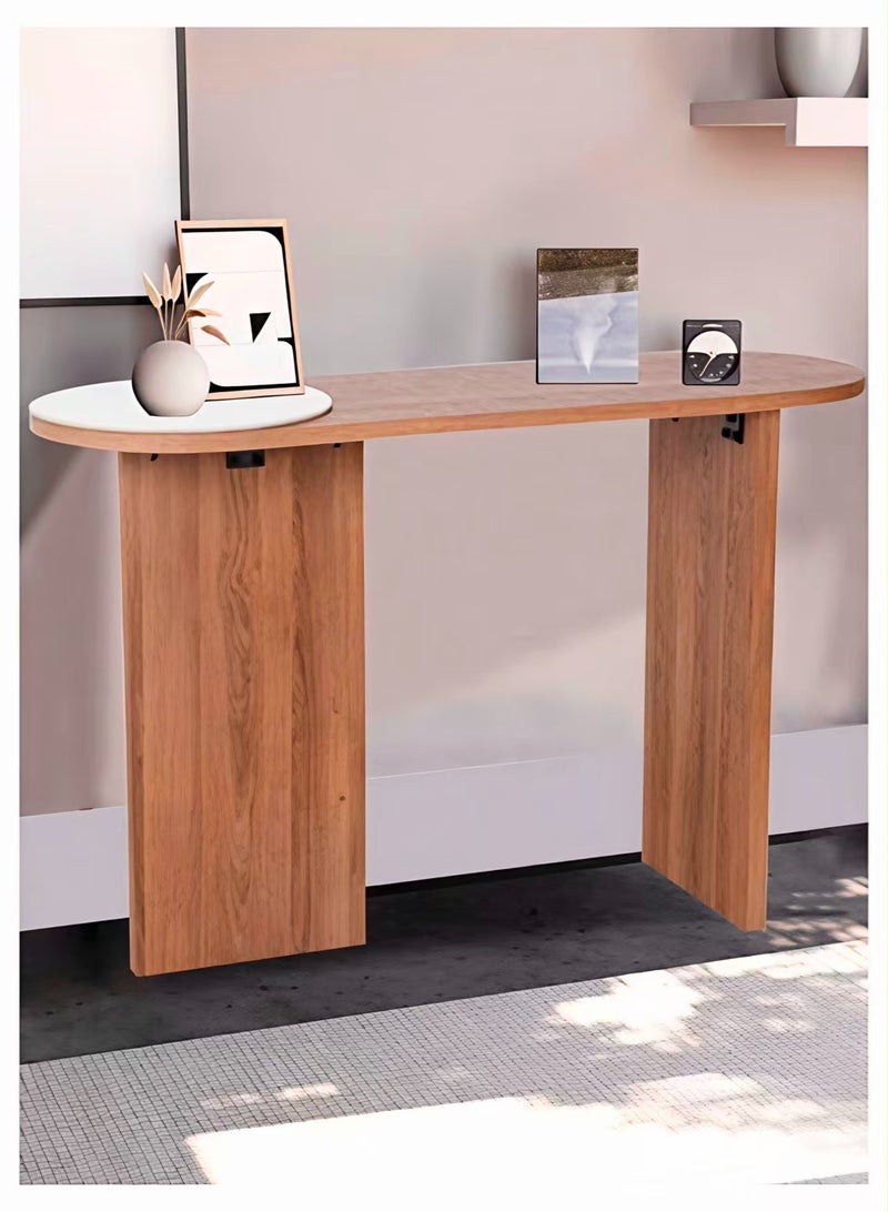 ChenDa Oval Console Table | Walnut Finish with White Marble Pattern Ceramic Panel | Narrow Decorative Table | Suitable for Entryway, Majlis, Bedroom and Corridor | 120×40×80cm - Image 5