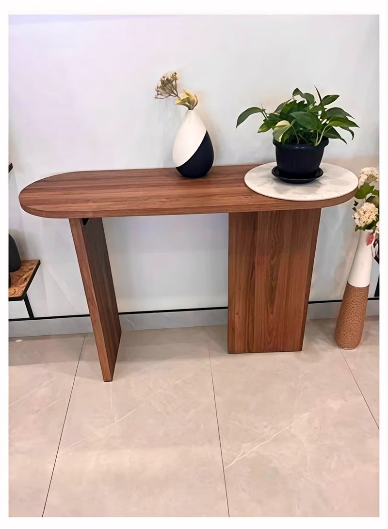 ChenDa Oval Console Table | Walnut Finish with White Marble Pattern Ceramic Panel | Narrow Decorative Table | Suitable for Entryway, Majlis, Bedroom and Corridor | 120×40×80cm - Image 4