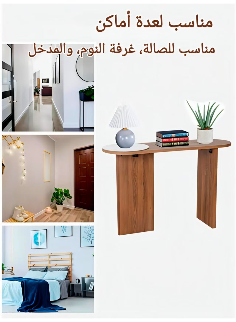 ChenDa Oval Console Table | Walnut Finish with White Marble Pattern Ceramic Panel | Narrow Decorative Table | Suitable for Entryway, Majlis, Bedroom and Corridor | 120×40×80cm - Image 2