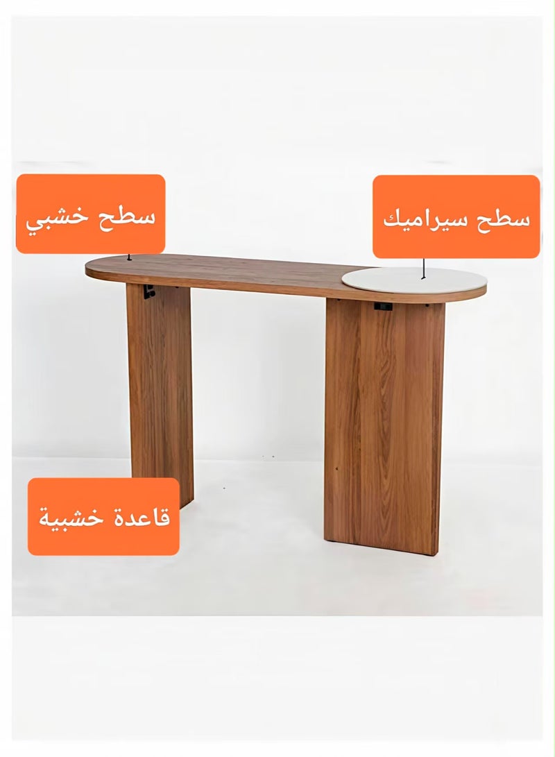 ChenDa Oval Console Table | Walnut Finish with White Marble Pattern Ceramic Panel | Narrow Decorative Table | Suitable for Entryway, Majlis, Bedroom and Corridor | 120×40×80cm - Image 3